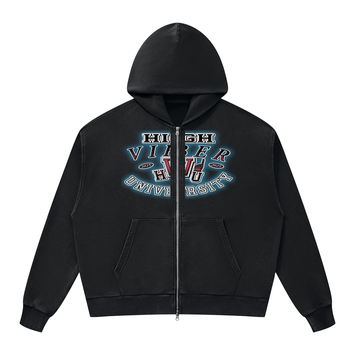 High Viber University Mineral Wash Full Zip Boxy Hoodie